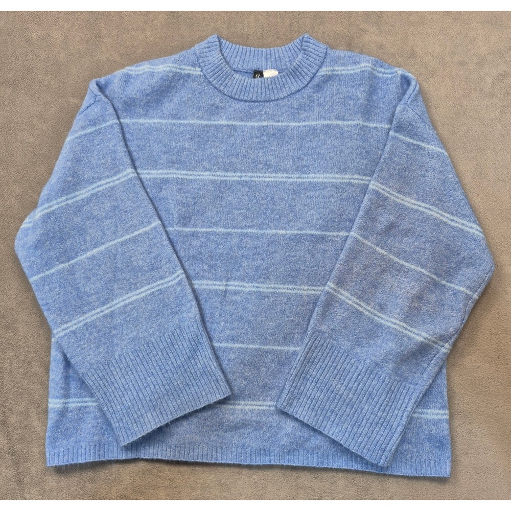 HM Divided Womens M Blue Striped Wool Blend Oversized Crewneck Knit Sweater